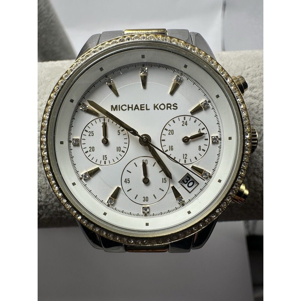 Michael Kors Ritz MK-6474 37mm 7" Two Tone Stainless Steel Chronograph Watch Q - Picture 1 of 10